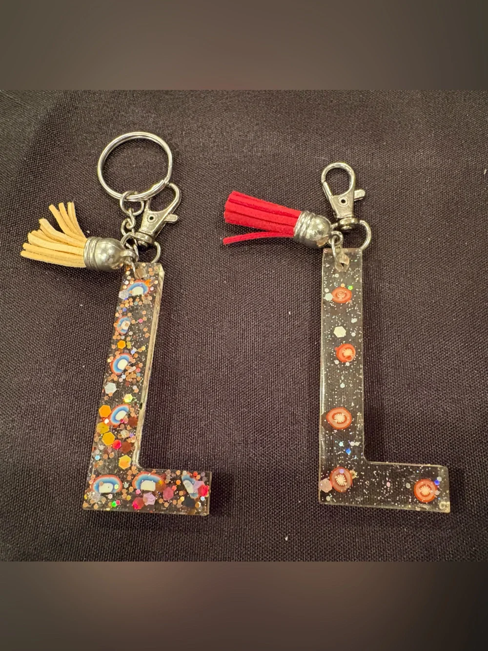 Glitter Resin 'L' Keychain with Tassel